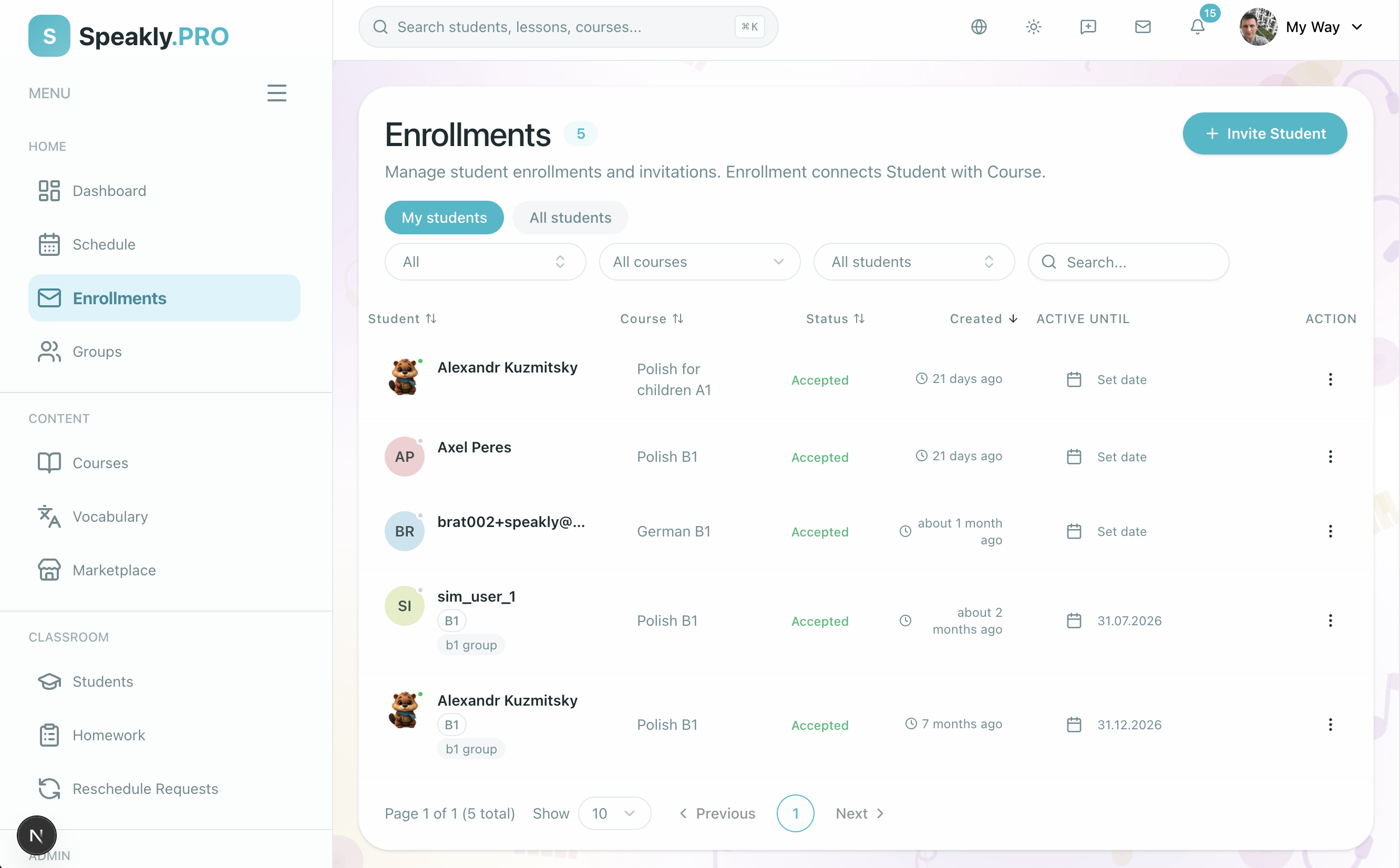 Batch invite results showing per-email success and failure status