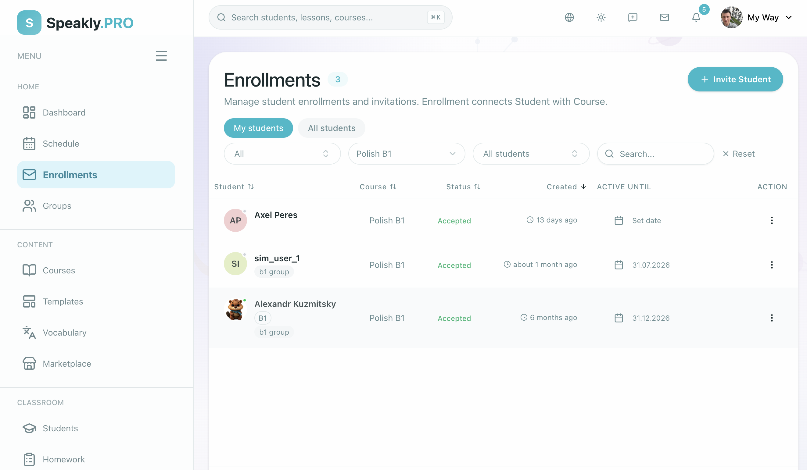 Enrollment management dashboard