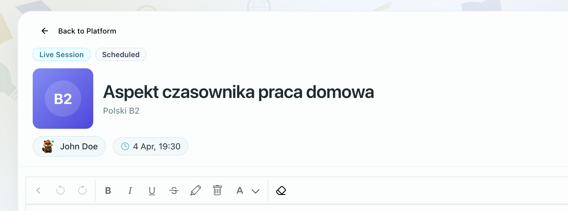 Homework header with details