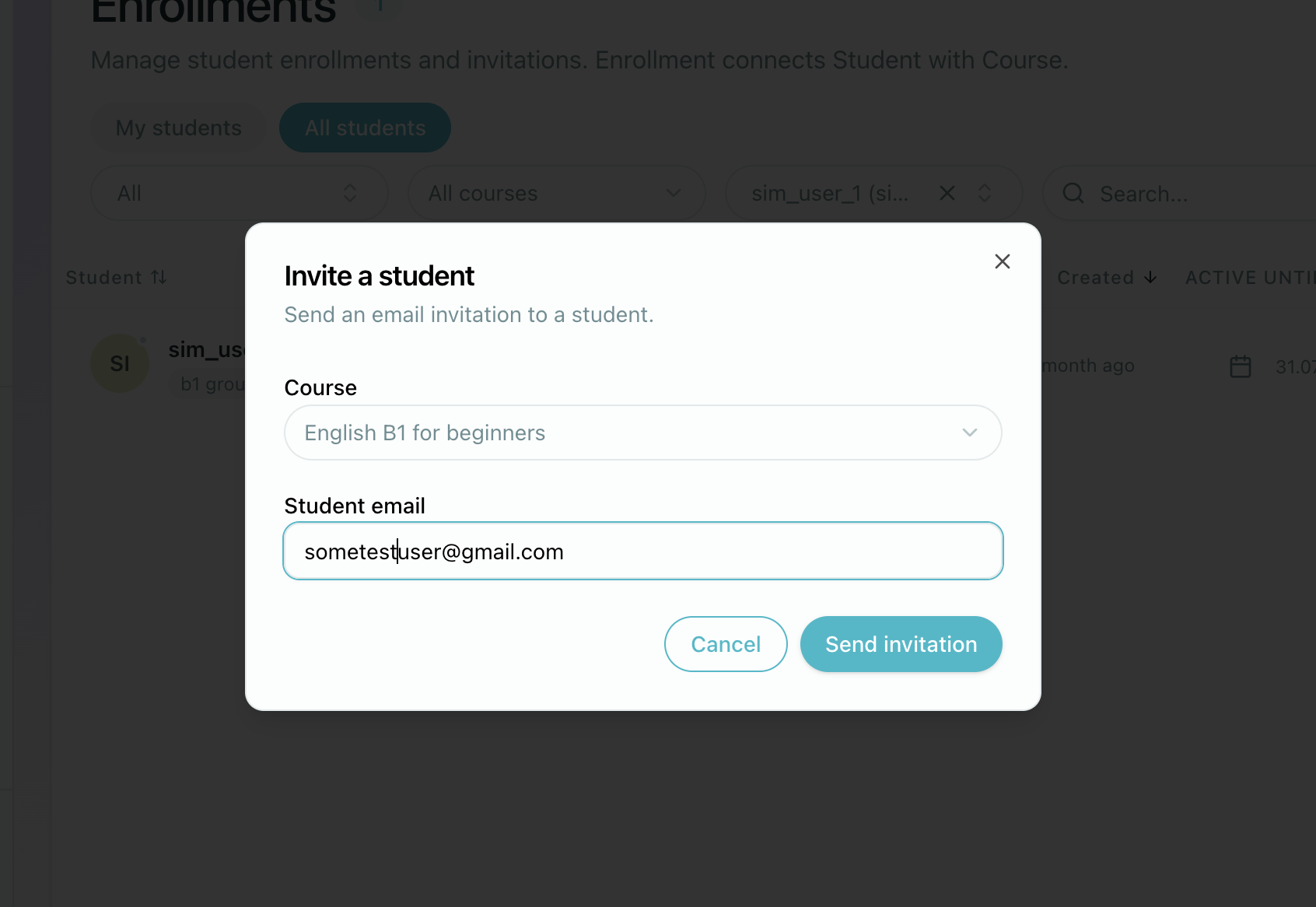 Invite code generation form