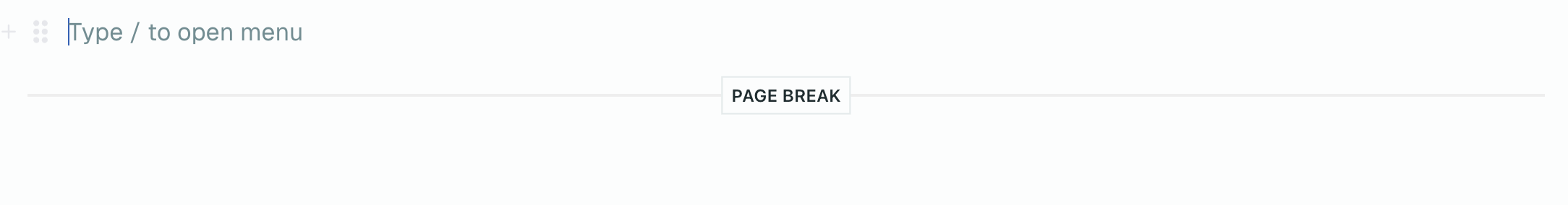 Page break displayed as a dashed line separating two content sections in the editor